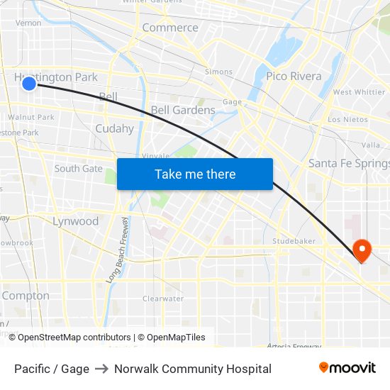 Pacific / Gage to Norwalk Community Hospital map