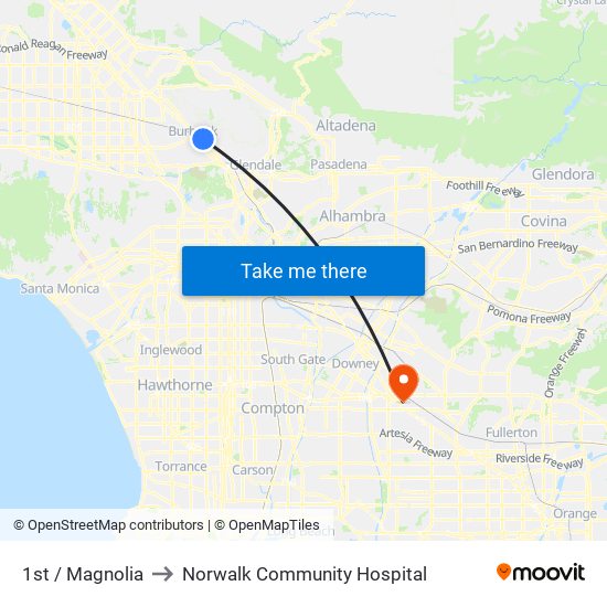 1st / Magnolia to Norwalk Community Hospital map