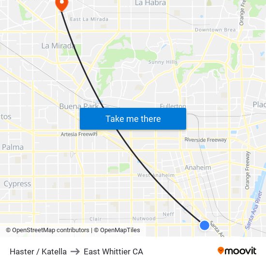 Haster / Katella to East Whittier CA map