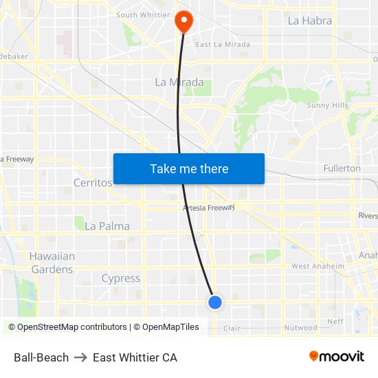 Ball-Beach to East Whittier CA map