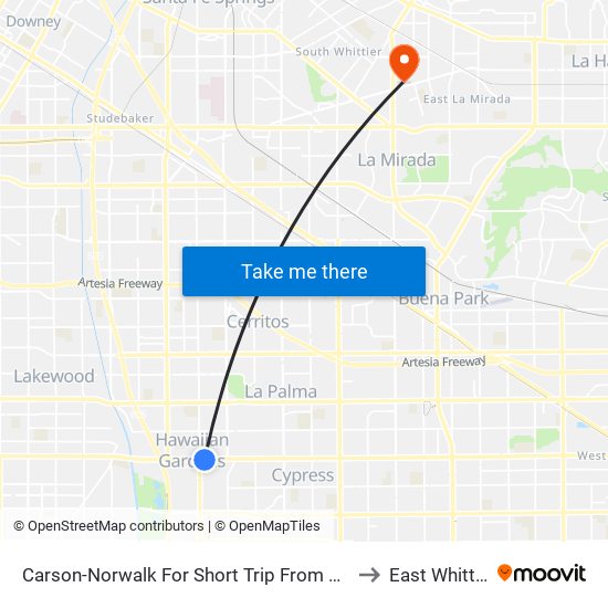 Carson-Norwalk For Short Trip From Hawaiian Garden to East Whittier CA map