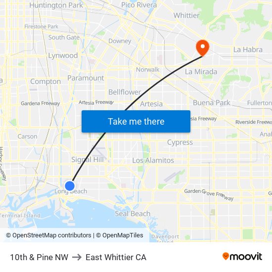 10th & Pine NW to East Whittier CA map