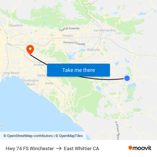 Hwy 74 FS Winchester to East Whittier CA map
