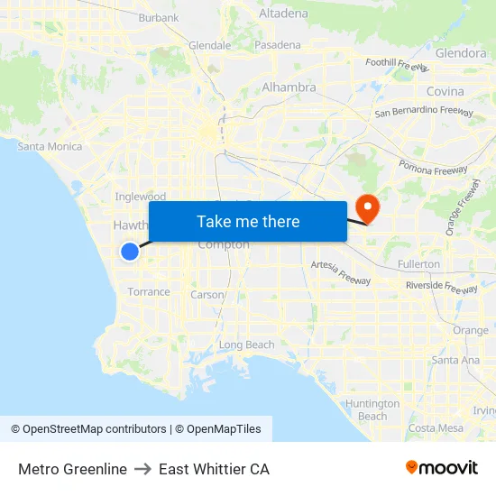 Metro Greenline to East Whittier CA map