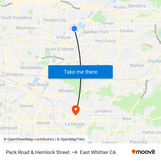 Peck Road & Hemlock Street to East Whittier CA map