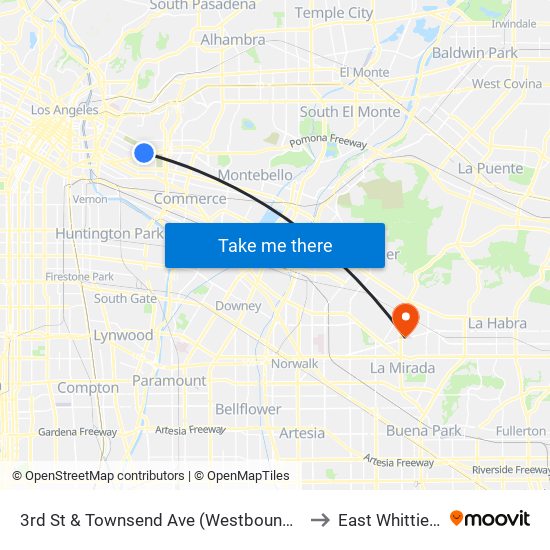 3rd St & Townsend Ave (Westbound) (4303) to East Whittier CA map