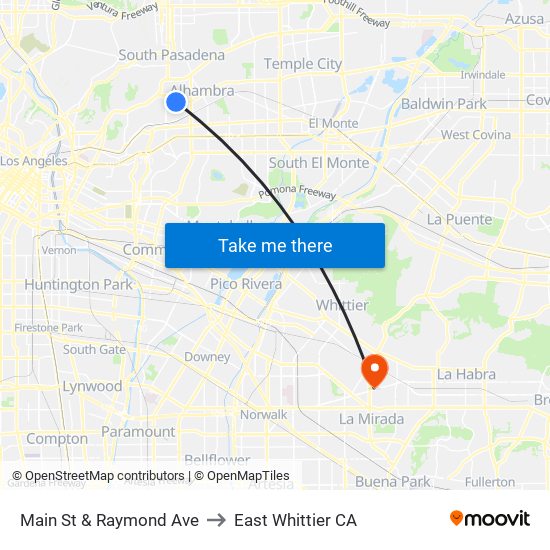 Main St & Raymond Ave to East Whittier CA map