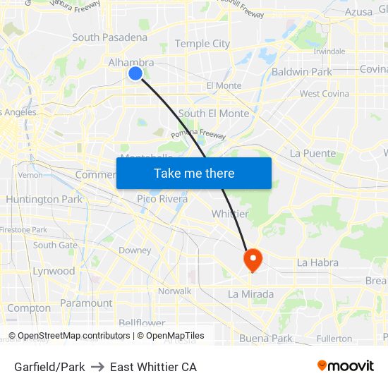 Garfield/Park to East Whittier CA map