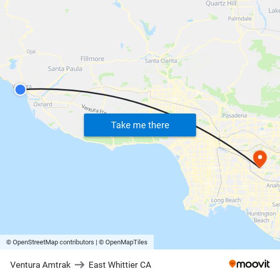 Ventura Amtrak to East Whittier CA map