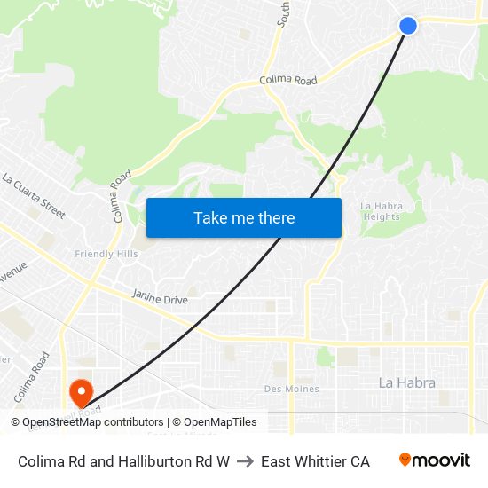 Colima Rd and Halliburton Rd W to East Whittier CA map