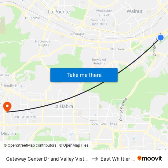 Gateway Center Dr and Valley Vista Dr E to East Whittier CA map