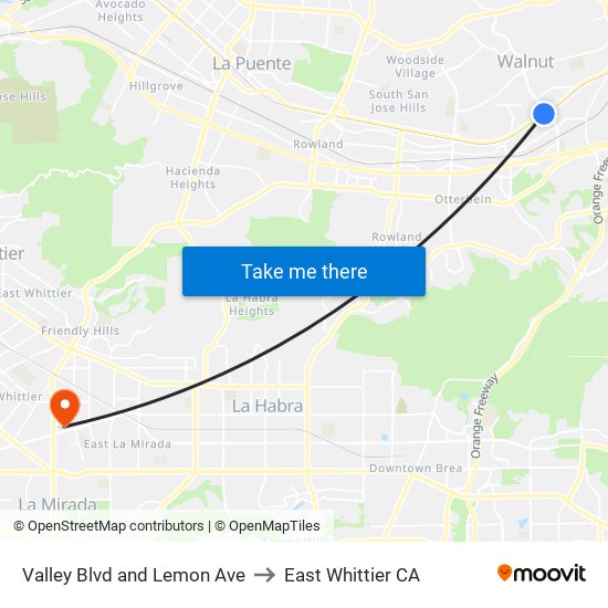 Valley Blvd and Lemon Ave to East Whittier CA map