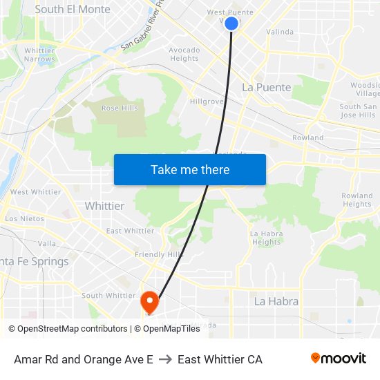 Amar Rd and Orange Ave E to East Whittier CA map