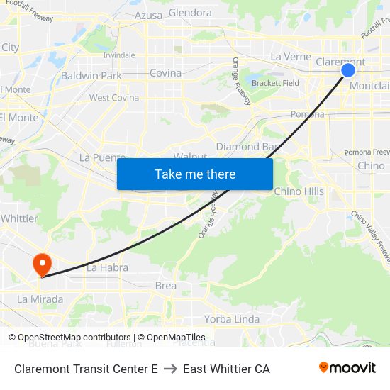 Claremont Transit Center   E to East Whittier CA map