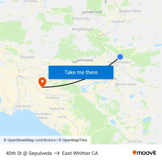 40th St @ Sepulveda to East Whittier CA map