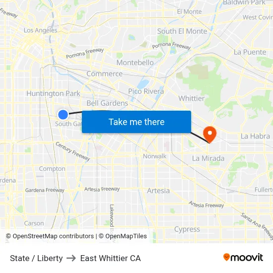 State / Liberty to East Whittier CA map