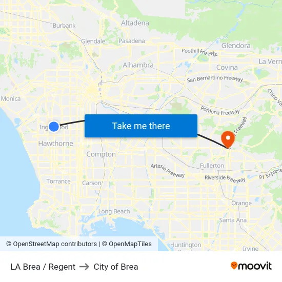 LA Brea / Regent to City of Brea map