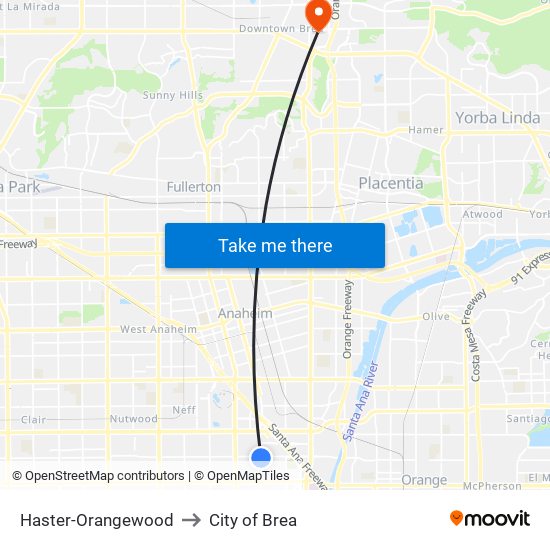Haster-Orangewood to City of Brea map