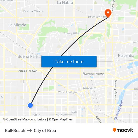 Ball-Beach to City of Brea map