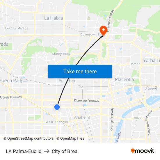 LA Palma-Euclid to City of Brea map