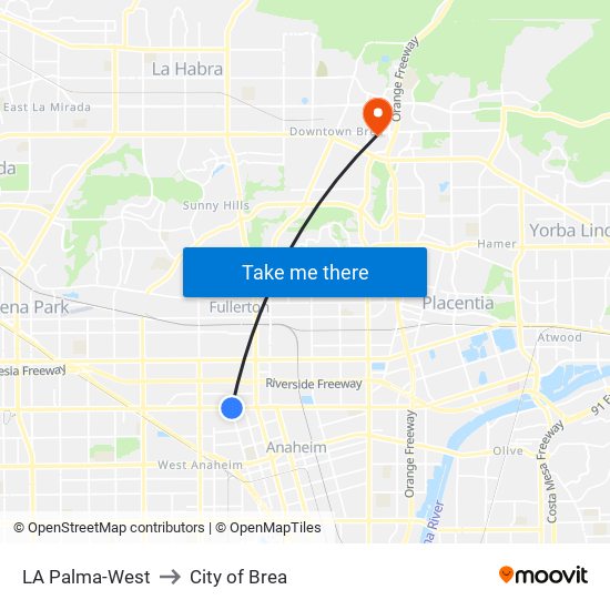 LA Palma-West to City of Brea map