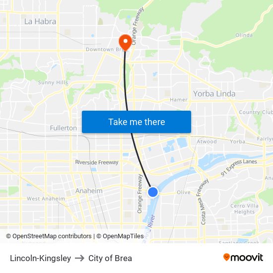 Lincoln-Kingsley to City of Brea map