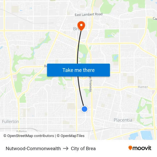 Nutwood-Commonwealth to City of Brea map
