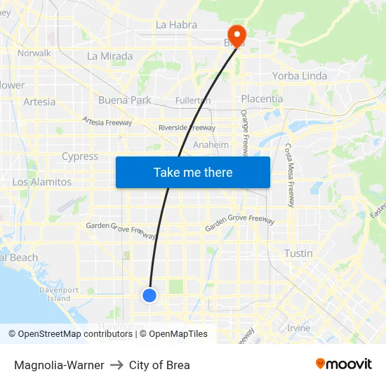 Magnolia-Warner to City of Brea map