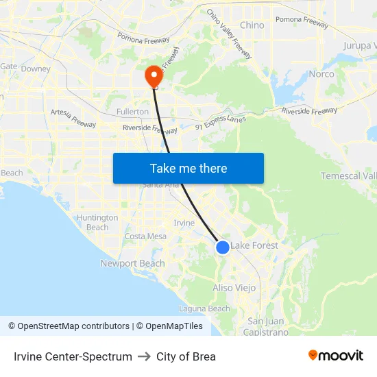 Irvine Center-Spectrum to City of Brea map