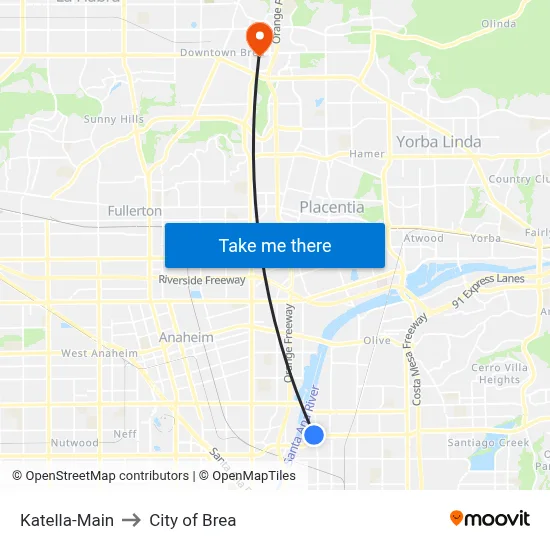 Katella-Main to City of Brea map
