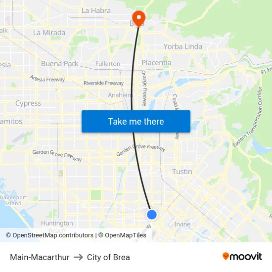 Main-Macarthur to City of Brea map