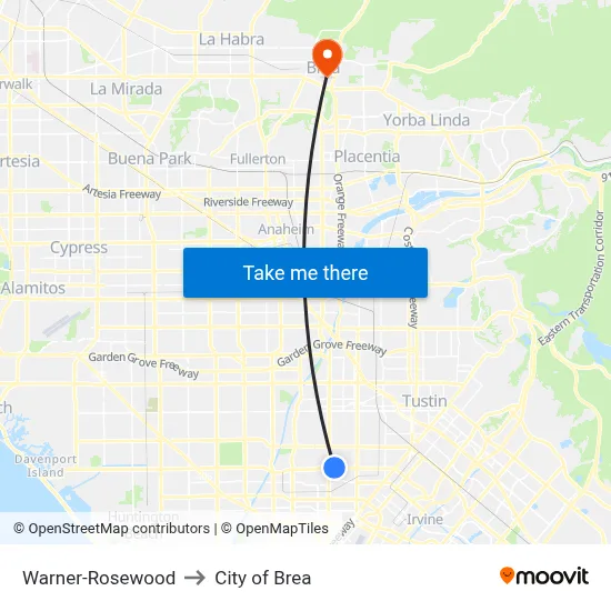 Warner-Rosewood to City of Brea map
