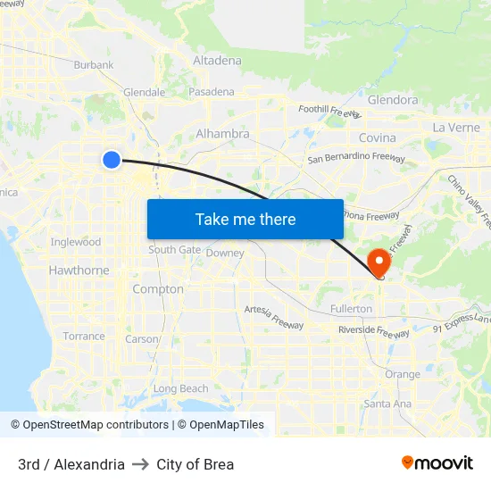 3rd / Alexandria to City of Brea map