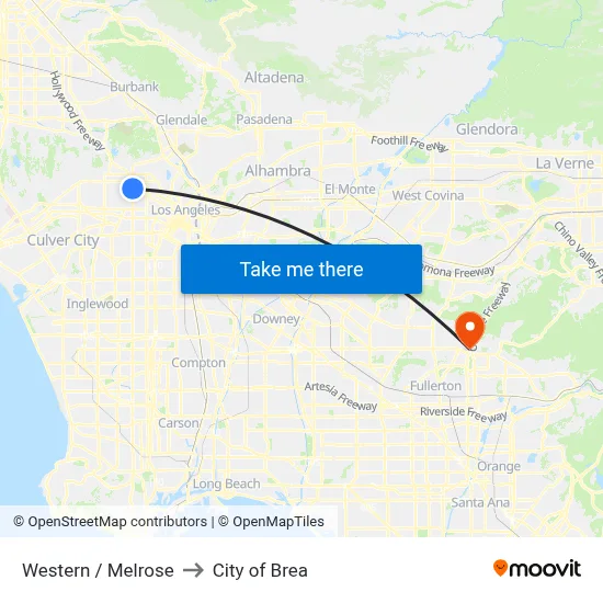 Western / Melrose to City of Brea map