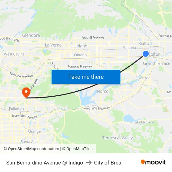 San Bernardino Avenue @ Indigo to City of Brea map