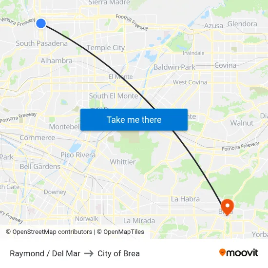 Raymond / Del Mar to City of Brea map