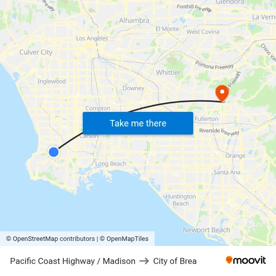 Pacific Coast Highway / Madison to City of Brea map