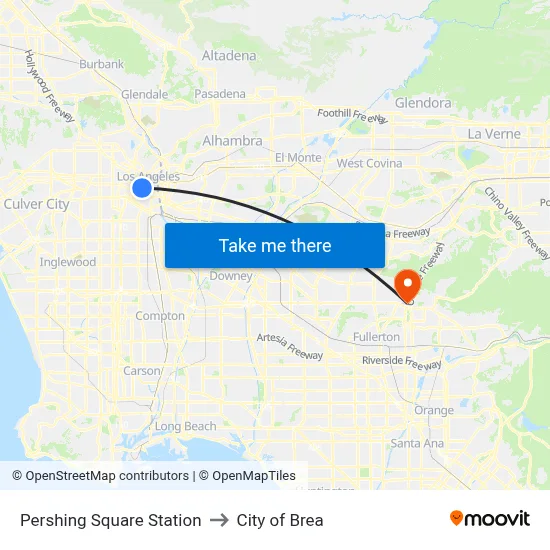 Pershing Square Station to City of Brea map