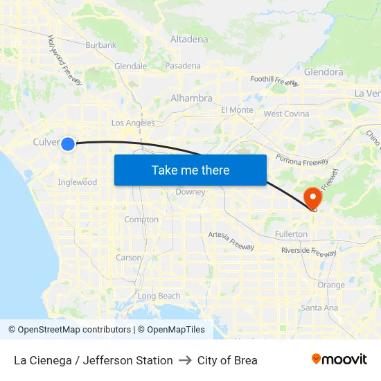 La Cienega / Jefferson Station to City of Brea map