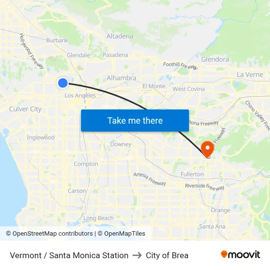 Vermont / Santa Monica Station to City of Brea map