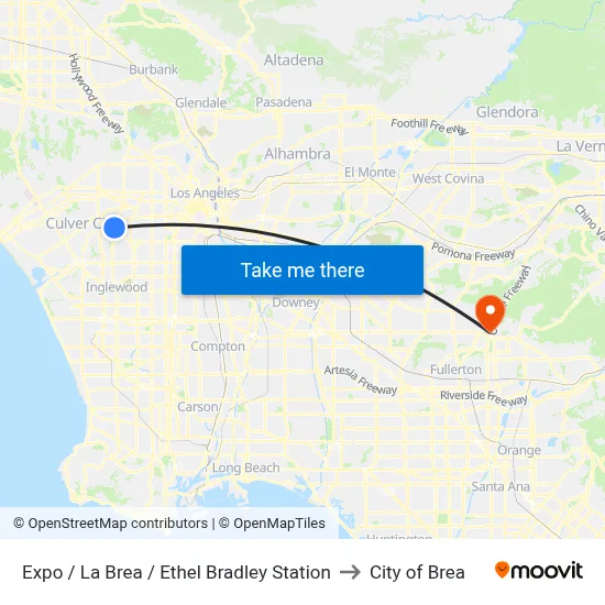Expo / La Brea / Ethel Bradley Station to City of Brea map