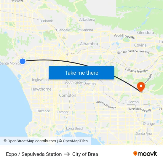 Expo / Sepulveda Station to City of Brea map