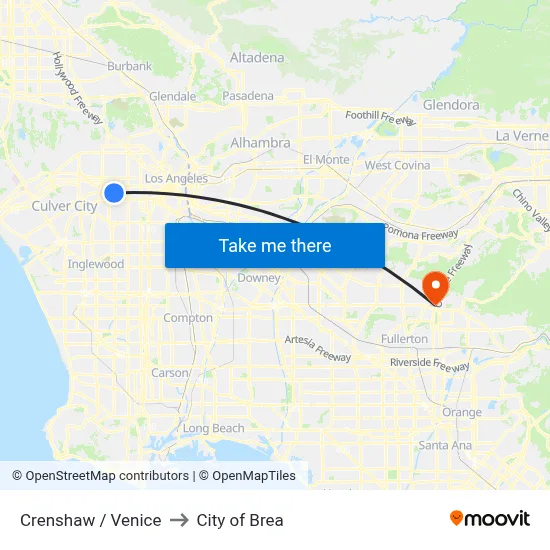Crenshaw / Venice to City of Brea map