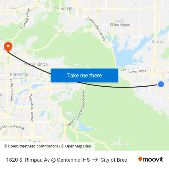 1820 S. Rimpau Av @ Centennial HS to City of Brea map