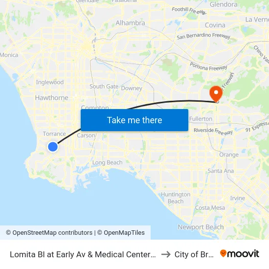 Lomita Bl at Early Av & Medical Center Dr to City of Brea map