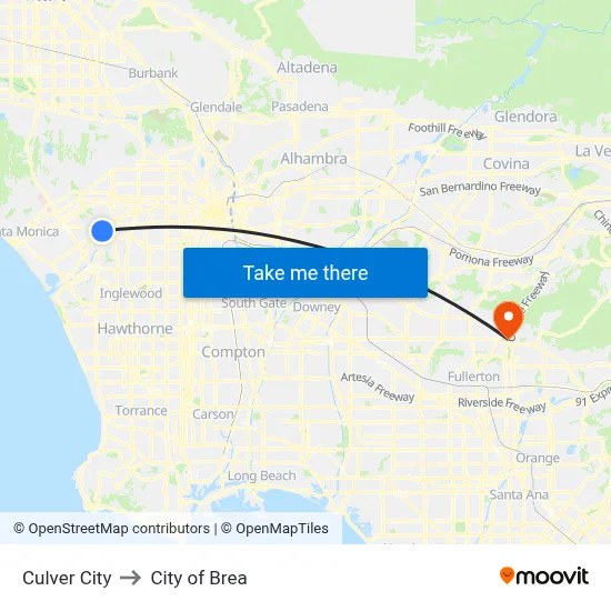 Culver City to City of Brea map