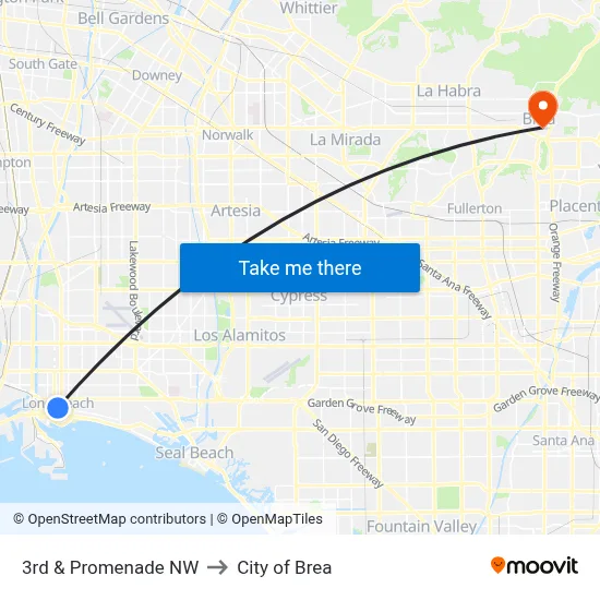 3rd & Promenade NW to City of Brea map