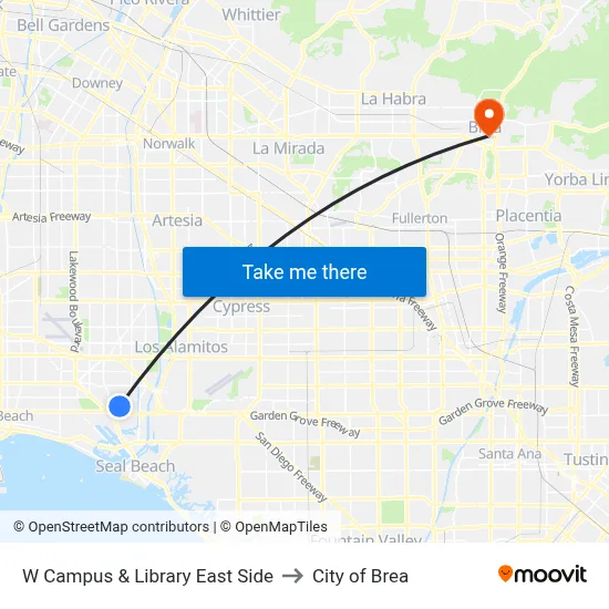 W Campus & Library East Side to City of Brea map