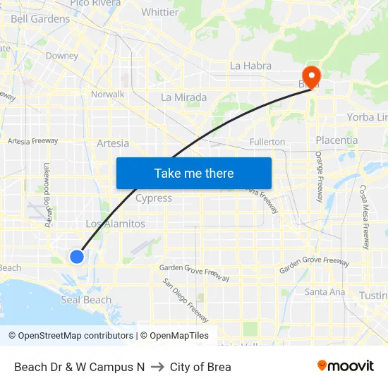Beach Dr & W Campus N to City of Brea map