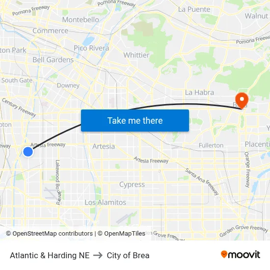 Atlantic & Harding NE to City of Brea map